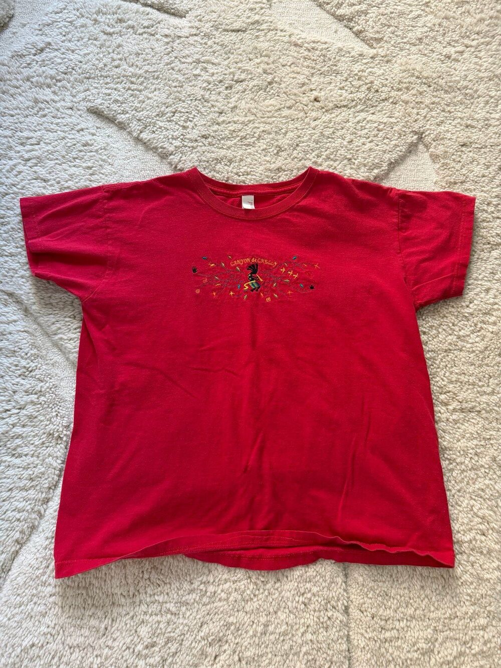 Vintage 90s Canyon de Chelly Embroidered T-Shirt Red Southwest Kokopelli Graphic